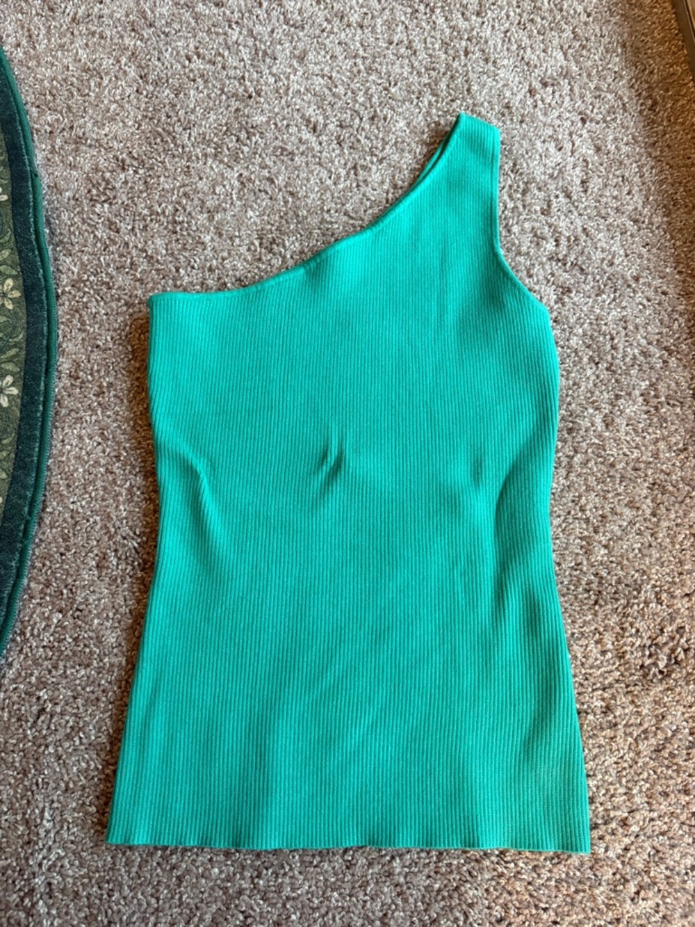 Asymmetrical One-Shoulder Ribbed Tank Top in Teal